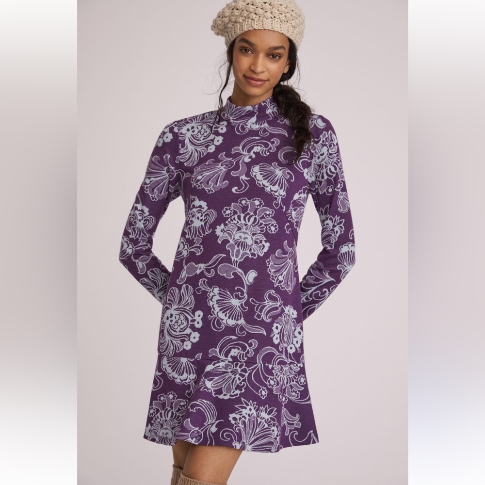 Anthropologie Paisley Mock Neck Mini Dress Size Medium